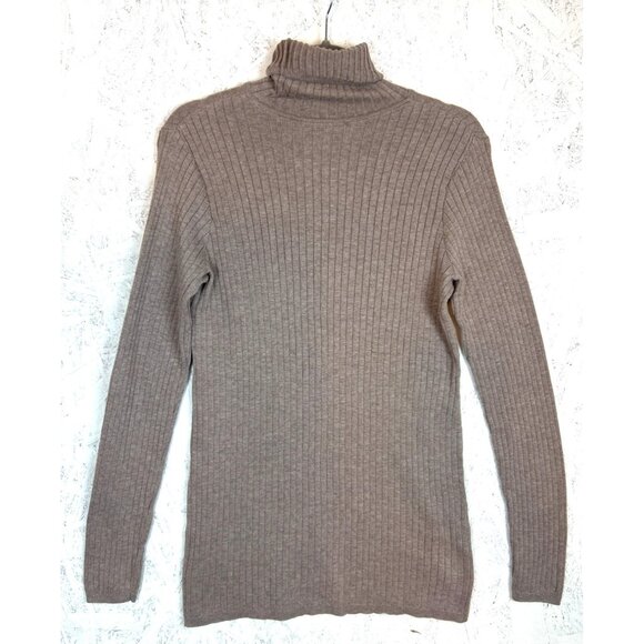 Peruvian Connection Women’s L Ribbed Taupe Knit Turtleneck Top 100% Pima Cotton - Picture 3 of 7
